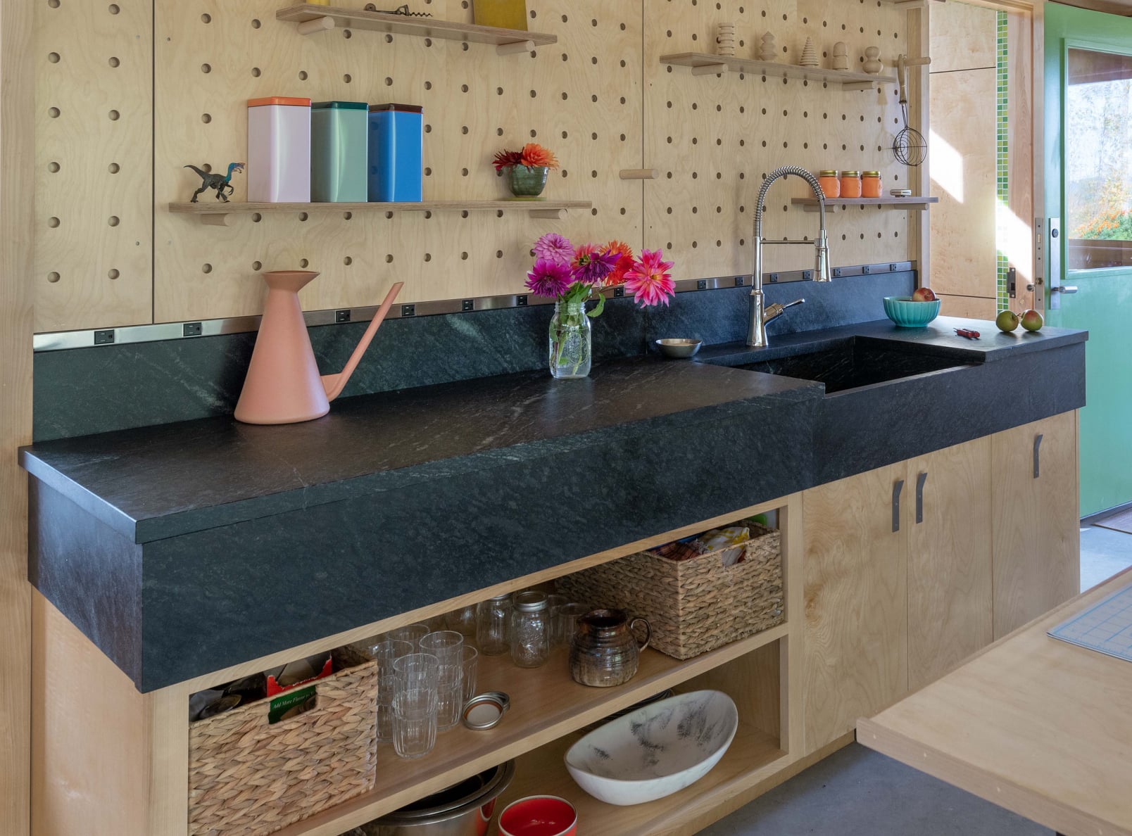Mid-Century Modern kitchen with Vermont Soapstone counter.