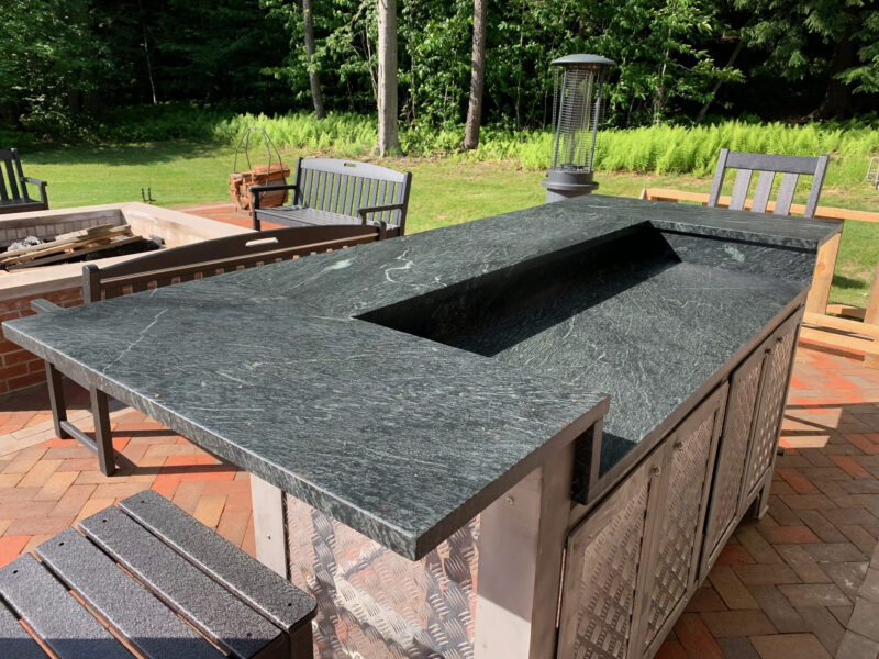 Stunning outdoor bar setup with Vermont Soapstone tile 