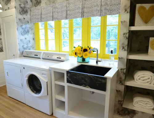Beautiful Laundry Room Features Large Soapstone Sink